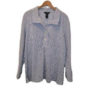 Ali Miles Black White Stripe Popover Long Sleeve Tunic Top Size XL New Classic